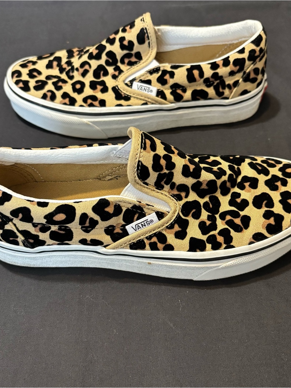 VANS Leopard Print Slip-On Sneakers - Tan and Black Women’s 6.5 / Men’s 5